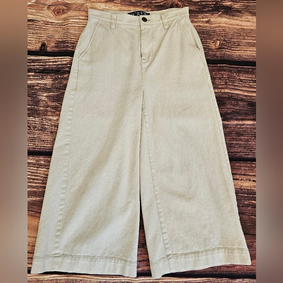 J. Crew Women's Size 25 Hi-Rise Wide Leg Crop 20 inch Natural Cream Pants - Picture 1 of 9